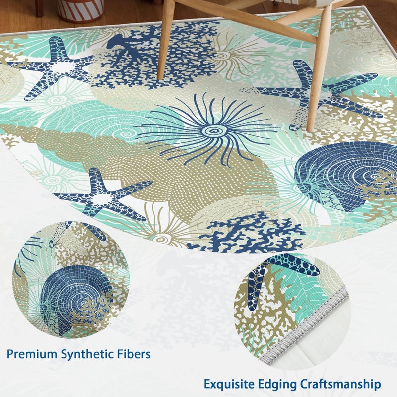 Tritard Coastal Runner Rug 2x6 Nautical Kitchen Hallway Rugs Beach Themed Non-Slip Indoor Floor Mat Machine Washable Rugs Carpet for Bathroom Living Room Bedroom Laundry Room Entryway, Navy - Image 4