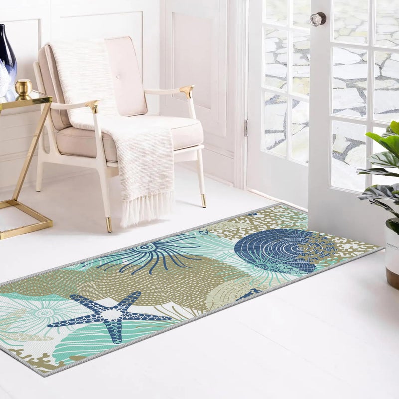 Tritard Coastal Runner Rug 2x6 Nautical Kitchen Hallway Rugs Beach Themed Non-Slip Indoor Floor Mat Machine Washable Rugs Carpet for Bathroom Living Room Bedroom Laundry Room Entryway, Navy - Image 3