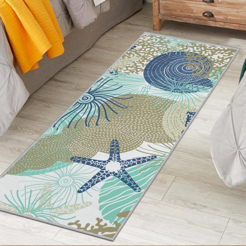 Tritard Coastal Runner Rug 2x6 Nautical Kitchen Hallway Rugs Beach Themed Non-Slip Indoor Floor Mat Machine Washable Rugs Carpet for Bathroom Living Room Bedroom Laundry Room Entryway, Navy - Image 2