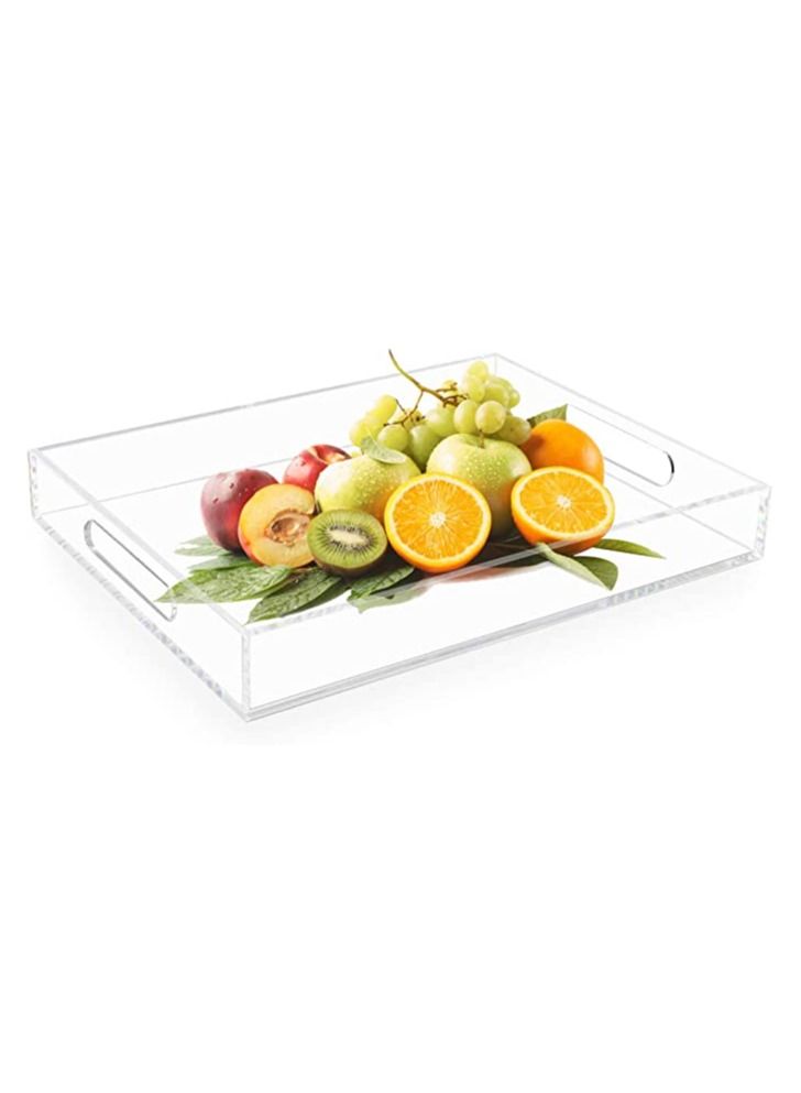 SMARTPOINTS Clear Serving Tray, Acrylic Decorative Serving Trays with Handles for Kitchen Dining Room Table Ottoman Vanity Countertop Clear 16 x 12 x 2.16 inch - Image 1