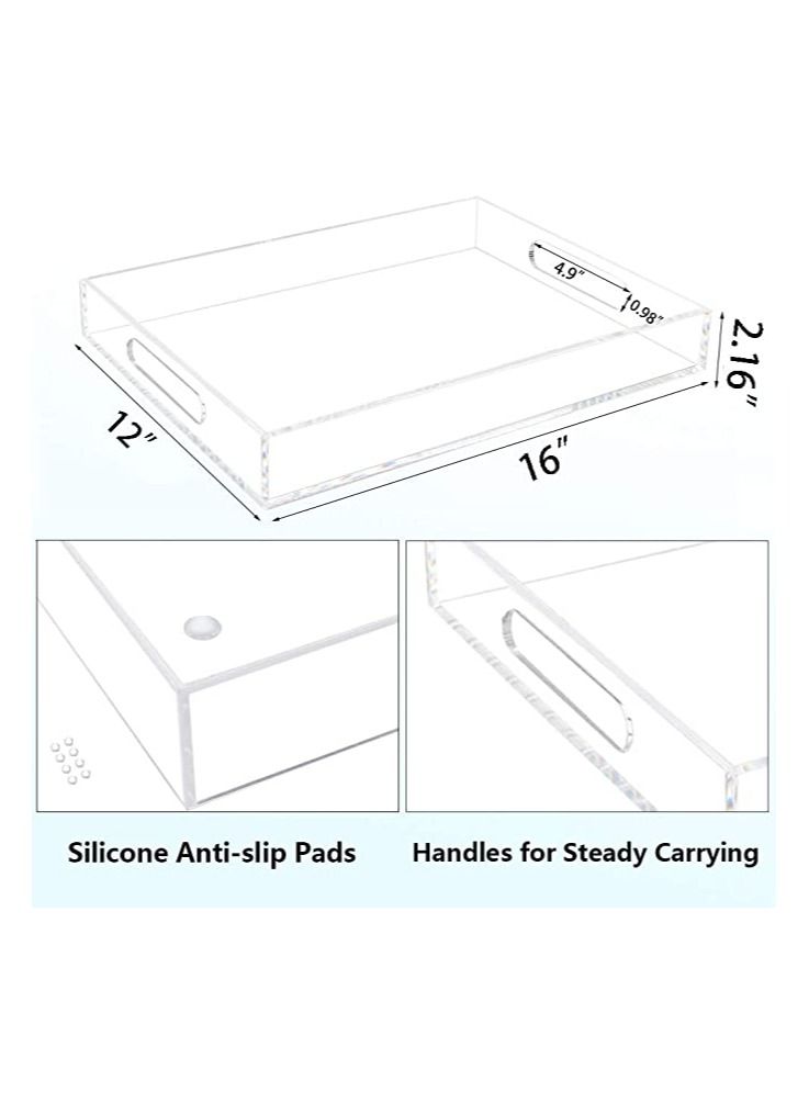 SMARTPOINTS Clear Serving Tray, Acrylic Decorative Serving Trays with Handles for Kitchen Dining Room Table Ottoman Vanity Countertop Clear 16 x 12 x 2.16 inch - Image 3