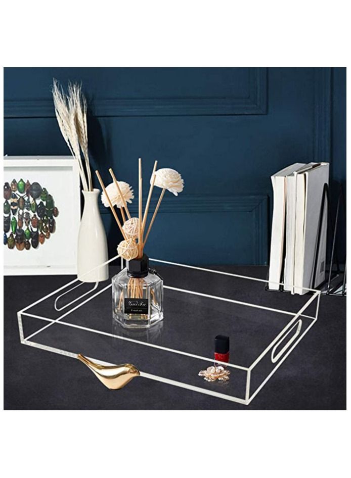 SMARTPOINTS Clear Serving Tray, Acrylic Decorative Serving Trays with Handles for Kitchen Dining Room Table Ottoman Vanity Countertop Clear 16 x 12 x 2.16 inch - Image 2