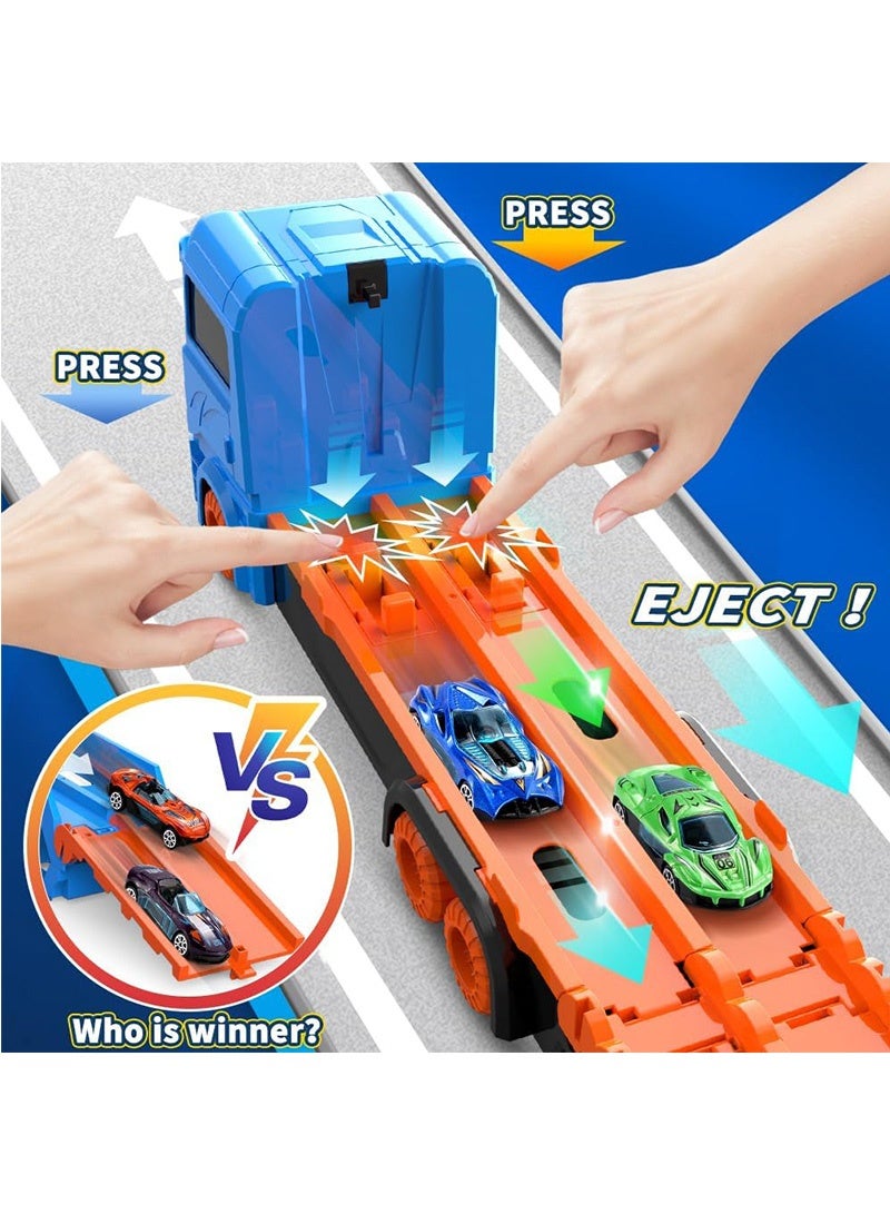 توبيتش لعبة شاحنة - حاويه نقل 2 في 1، مجموعة لعبة سيارات مع 6 سيارات معدنية، ألعاب سيارات لأولاد والبنات من عمر 3 سنوات فما فوق - Image 4