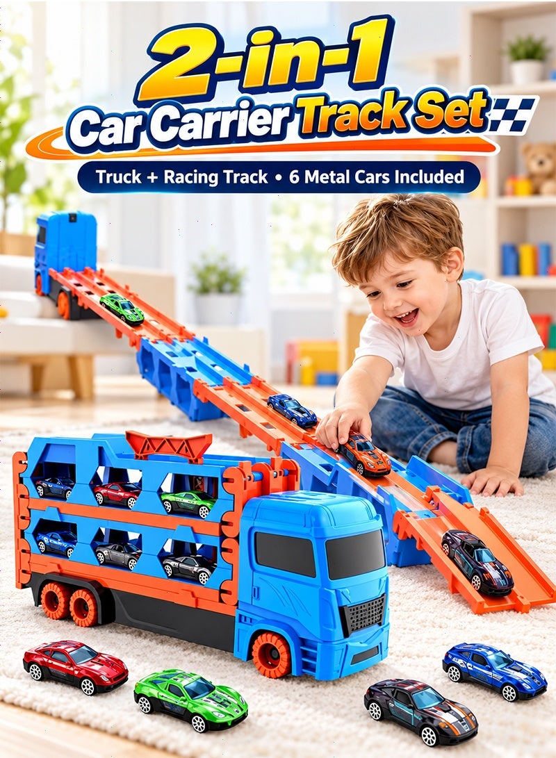 Topyich Truck Toy - 2-in-1 Transport Container, Car Toy Set with 6 Metal Cars, Car Toys for Boys & Girls Ages 3+ - Image 1
