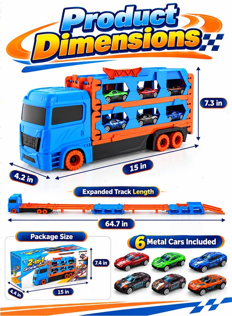 Topyich Truck Toy - 2-in-1 Transport Container, Car Toy Set with 6 Metal Cars, Car Toys for Boys & Girls Ages 3+ - Image 2
