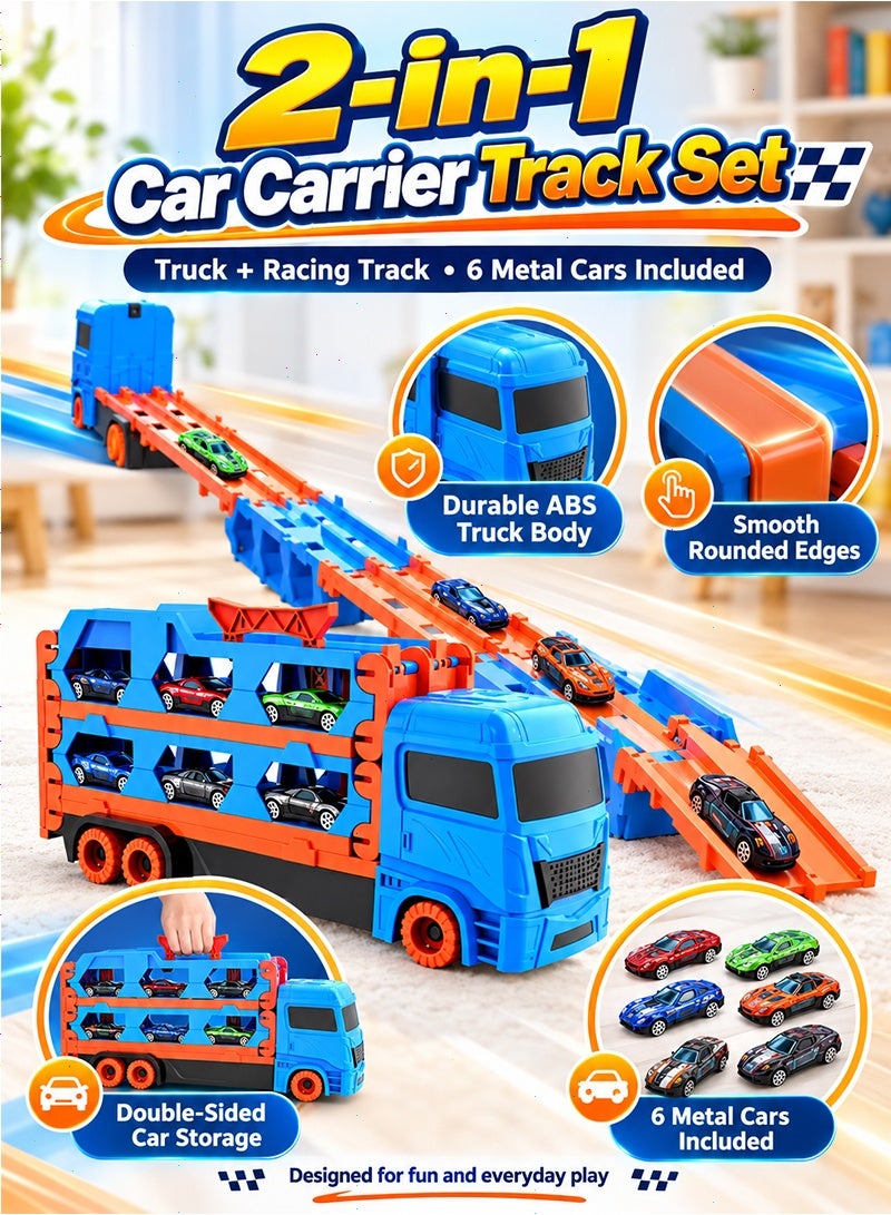 Topyich Truck Toy - 2-in-1 Transport Container, Car Toy Set with 6 Metal Cars, Car Toys for Boys & Girls Ages 3+ - Image 4