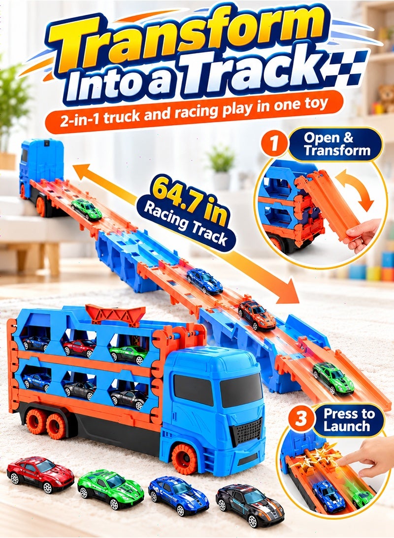 Topyich Truck Toy - 2-in-1 Transport Container, Car Toy Set with 6 Metal Cars, Car Toys for Boys & Girls Ages 3+ - Image 3