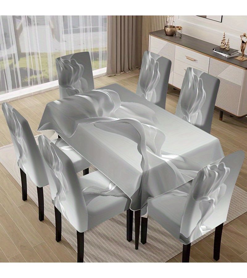 5pcs Set Minimalist White Flowing Form Chair Covers and Tablecloth Set for Home Dining Room Living Room Kitchen Daily Hotel Use Gifts Party Decorations - Image 2