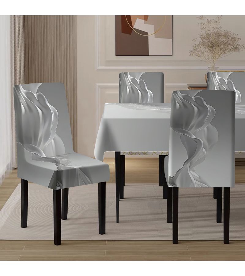 5pcs Set Minimalist White Flowing Form Chair Covers and Tablecloth Set for Home Dining Room Living Room Kitchen Daily Hotel Use Gifts Party Decorations - Image 4