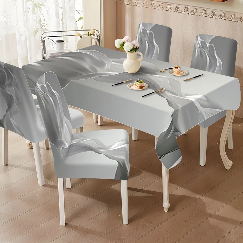5pcs Set Minimalist White Flowing Form Chair Covers and Tablecloth Set for Home Dining Room Living Room Kitchen Daily Hotel Use Gifts Party Decorations - Image 3