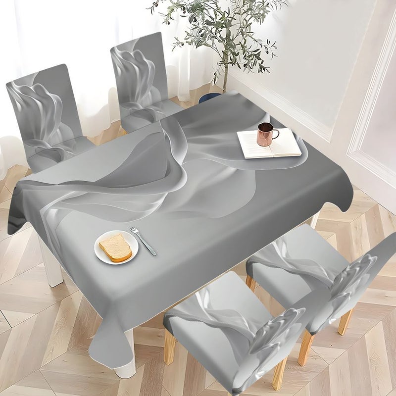 5pcs Set Minimalist White Flowing Form Chair Covers and Tablecloth Set for Home Dining Room Living Room Kitchen Daily Hotel Use Gifts Party Decorations - Image 1