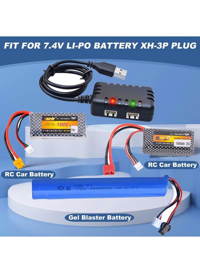 funkawa RC Car Battery Charger Set (4 -Models) - Includes 3.7V SM-2P, 7.4V SM-3P, 7.4v Charger SM-4P and 7.4v LIPO Charger with XH-3P Plug for RC Cars, Trucks, Vehicles, Gel Blaster - Image 2