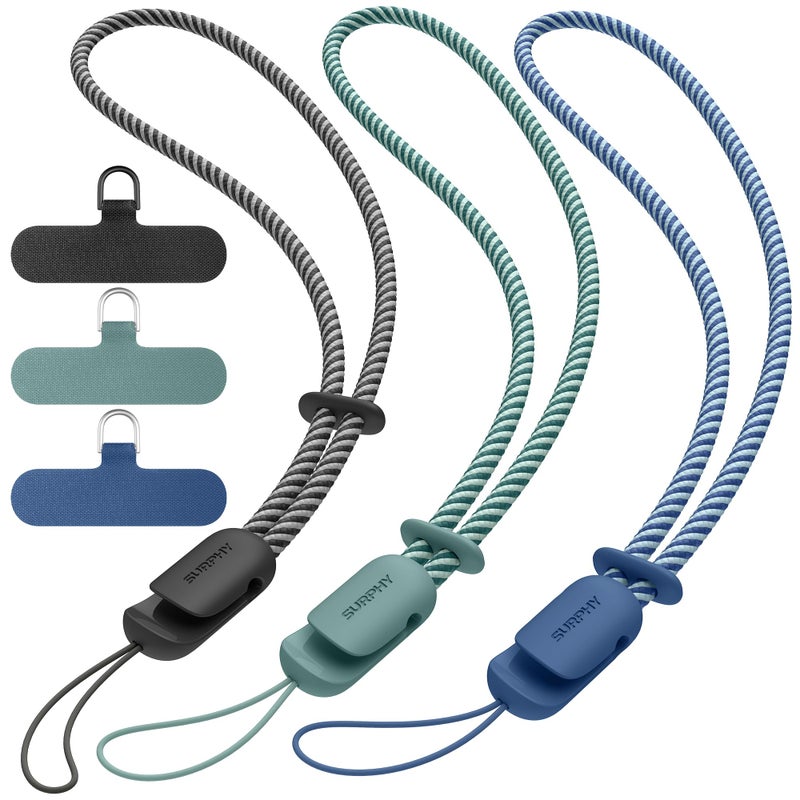SURPHY 3 Pack Phone Wrist Strap with CellPhone Tether Tab, Cellphone Lanyard, Anti Theft Phone Strap with 2-Color Braided, Wrist Lanyard for Women and Men, Black & Green & Blue Jay - Image 1