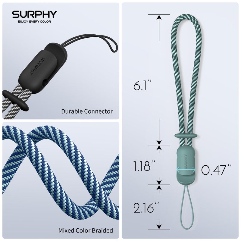 SURPHY 3 Pack Phone Wrist Strap with CellPhone Tether Tab, Cellphone Lanyard, Anti Theft Phone Strap with 2-Color Braided, Wrist Lanyard for Women and Men, Black & Green & Blue Jay - Image 3