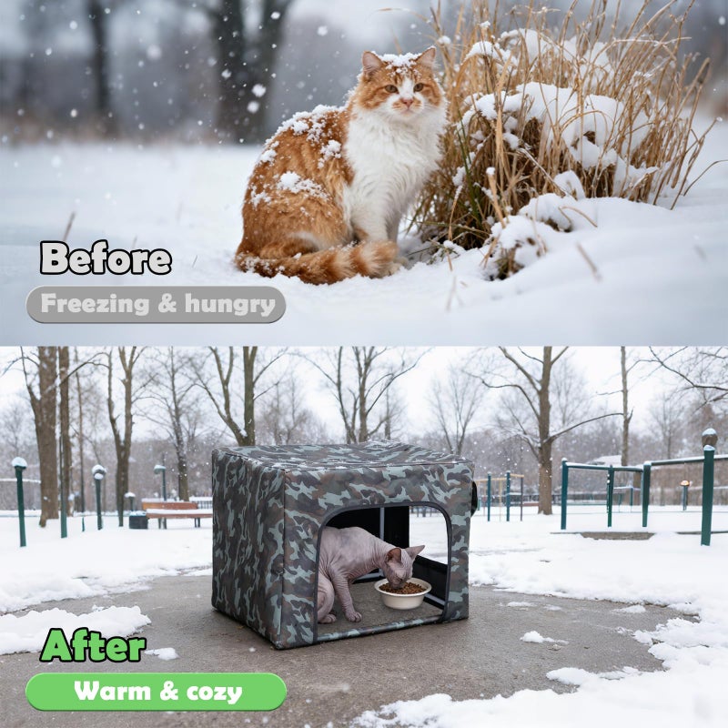 LoopTime Outdoor Cat House Weatherproof Feeding Station for Food & Water,Large Clawsable Cat Houses for Outdoor Cats,Waterproof Kitty Dining Room Cats Shelter for Stray,Feral & Community Cats (Green) - Image 4