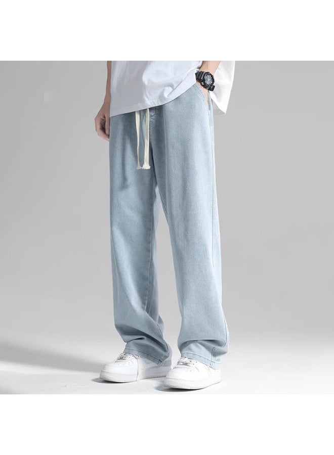 Wassup Sohot Men's Jeans, Autumn Breathable Straight-leg Loose Trendy Wide-leg Casual Pants, Men's Clothing, Light Blue, M - Image 1