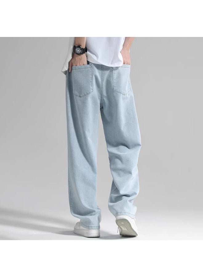 Wassup Sohot Men's Jeans, Autumn Breathable Straight-leg Loose Trendy Wide-leg Casual Pants, Men's Clothing, Light Blue, M - Image 2