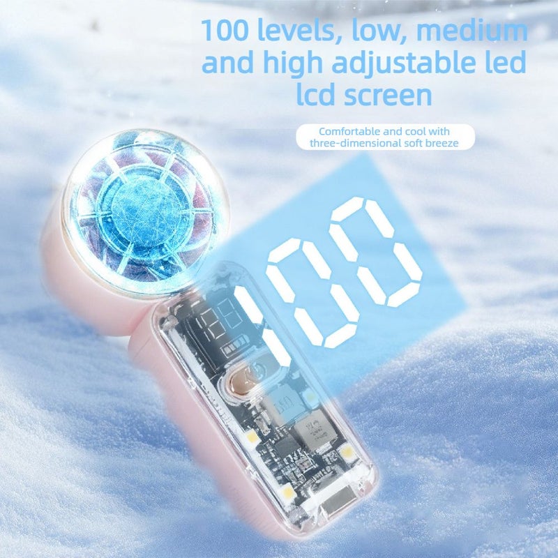 Pink Mini Handheld Fan USB High Airflow Quiet Rechargeable Digital Display Long Lasting Battery Portable Personal Use - Image 4
