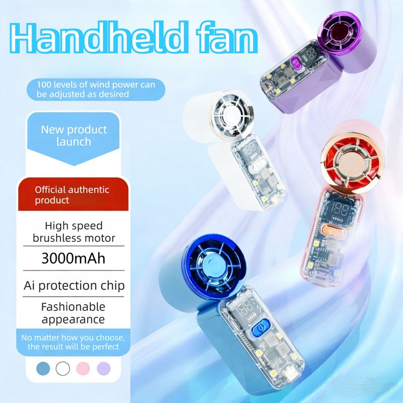 Pink Mini Handheld Fan USB High Airflow Quiet Rechargeable Digital Display Long Lasting Battery Portable Personal Use - Image 1