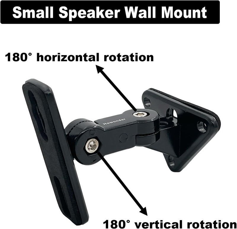 Howonder HD-15 Universal Speaker Wall Mount, Speaker Mount Wall，Speakers Wall Mount Brackets for Small Speakers Swivel & Tilt,Hold up to 15lbs(2 Packs Black) - Image 2