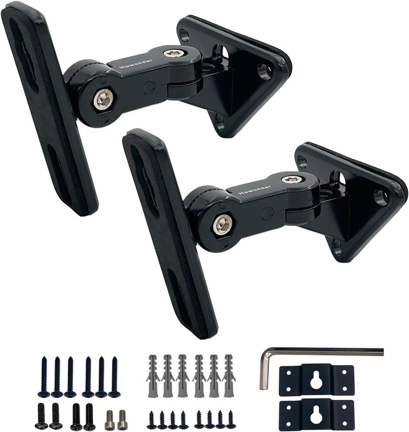 Howonder HD-15 Universal Speaker Wall Mount, Speaker Mount Wall，Speakers Wall Mount Brackets for Small Speakers Swivel & Tilt,Hold up to 15lbs(2 Packs Black) - Image 1