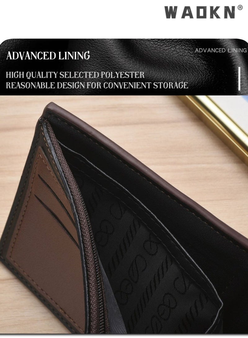 WAOKN Men's Leather  Short Wallet Simple Design tri-fold Business Anti-Theft Credit Card Holder and Money Pocket Suitable for Young People and Students, Fashionable and Comprehensive to Carry Cards Multiple Card Slots, photo ID window,ultra light、wear-resistant、expandable,Multi-function Card Holder for Youth Students, Great Gift for Men - Image 2