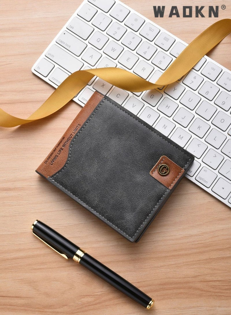 WAOKN Men's Leather  Short Wallet Simple Design tri-fold Business Anti-Theft Credit Card Holder and Money Pocket Suitable for Young People and Students, Fashionable and Comprehensive to Carry Cards Multiple Card Slots, photo ID window,ultra light、wear-resistant、expandable,Multi-function Card Holder for Youth Students, Great Gift for Men - Image 5