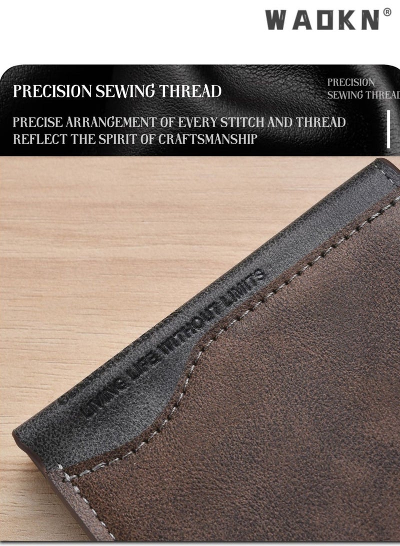 WAOKN Men's Leather  Short Wallet Simple Design tri-fold Business Anti-Theft Credit Card Holder and Money Pocket Suitable for Young People and Students, Fashionable and Comprehensive to Carry Cards Multiple Card Slots, photo ID window,ultra light、wear-resistant、expandable,Multi-function Card Holder for Youth Students, Great Gift for Men - Image 3