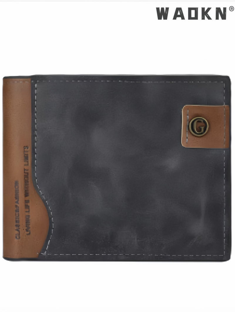 WAOKN Men's Leather  Short Wallet Simple Design tri-fold Business Anti-Theft Credit Card Holder and Money Pocket Suitable for Young People and Students, Fashionable and Comprehensive to Carry Cards Multiple Card Slots, photo ID window,ultra light、wear-resistant、expandable,Multi-function Card Holder for Youth Students, Great Gift for Men - Image 1
