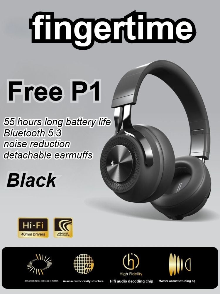Fingertime P1 Wireless Bluetooth Earbuds, Low Latency ENC Noise Cancelling HiFi Headset, Black - Image 1