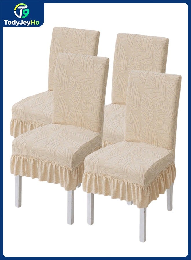 TodyJeyHo 4-piece cotton elastic chair cover, thickened skirt jacquard chair cover, beige 45-55cm, universal household dust cover stool cover for all seasons - Image 1