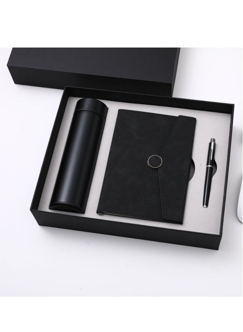 xozgdovg Notebook thermos cup Signature pen gift box Black 3-piece set 