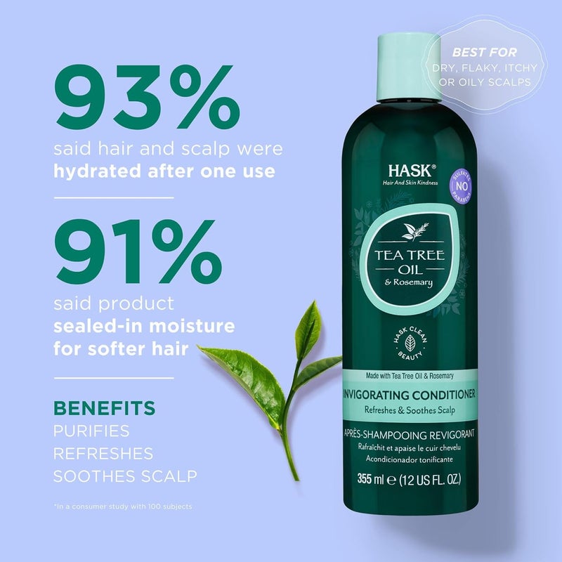 HASK HASK Tea Tree Oil Rosemary Invigorating Conditioner 355Ml For All Hair Types Free Of Sulfates Parabens Phthalates Gluten  - Image 3