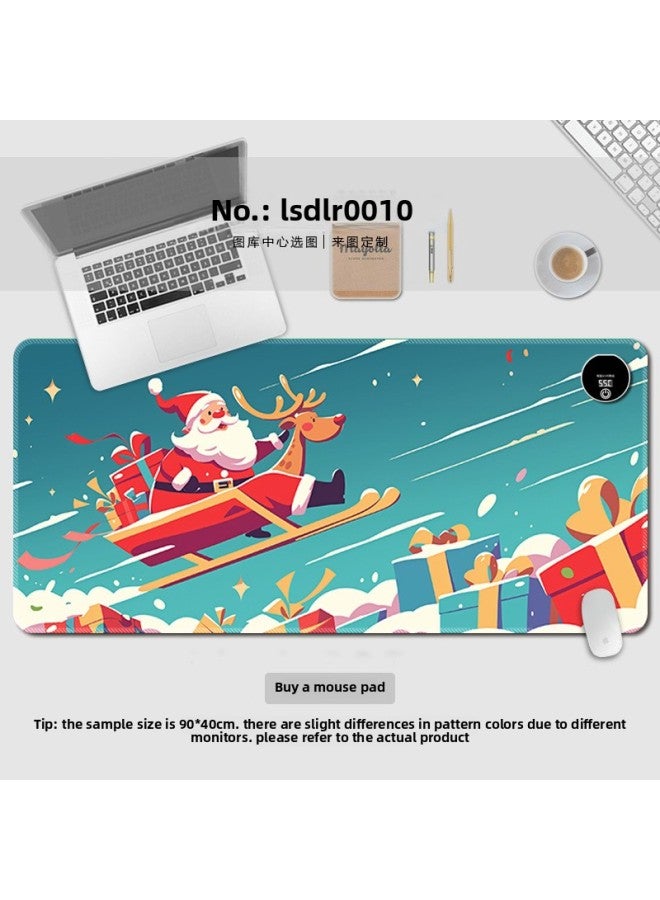Happy Santa Claus Heating Mouse Pad Oversized Cartoon Computer Desk Pad Office Game Wrist Keypad Pad-Color:330*800*1.6mm Boxed-Pattern:Lsdlr010 - Image 1