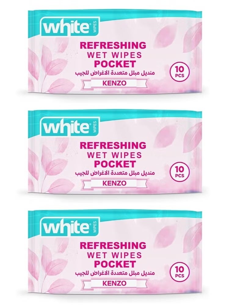 White Multipurpose (Refreshing) Pocket Kenzo -10 Wipes - 3 Pcs.