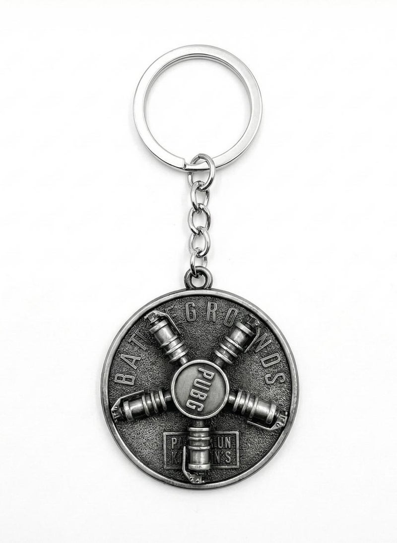 ببجي سلسلة مفاتيح PUBG، تصميم قرص أوزان معدني، لون فضي، مستوحى من لعبة Battle Grounds - Image 1