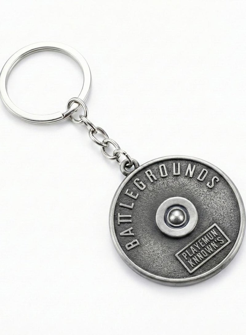ببجي سلسلة مفاتيح PUBG، تصميم قرص أوزان معدني، لون فضي، مستوحى من لعبة Battle Grounds - Image 3