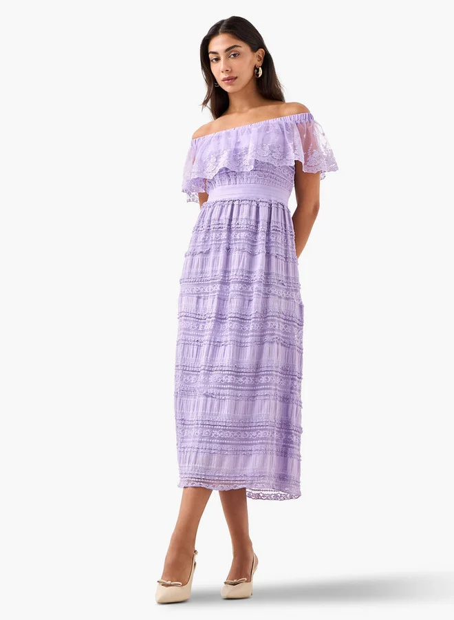 2Xtremz 2Xtremz Lace Off Shoulder Dress with Ruffle Polyester