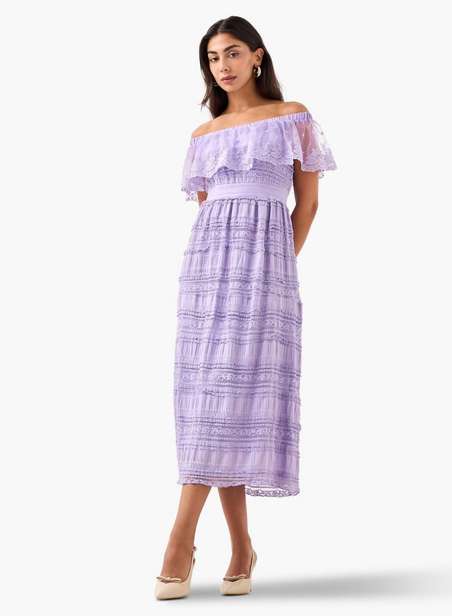 تواكستريمز فستان كتف مكشوف دانتيل  بكسرات بوليستر - Image 2