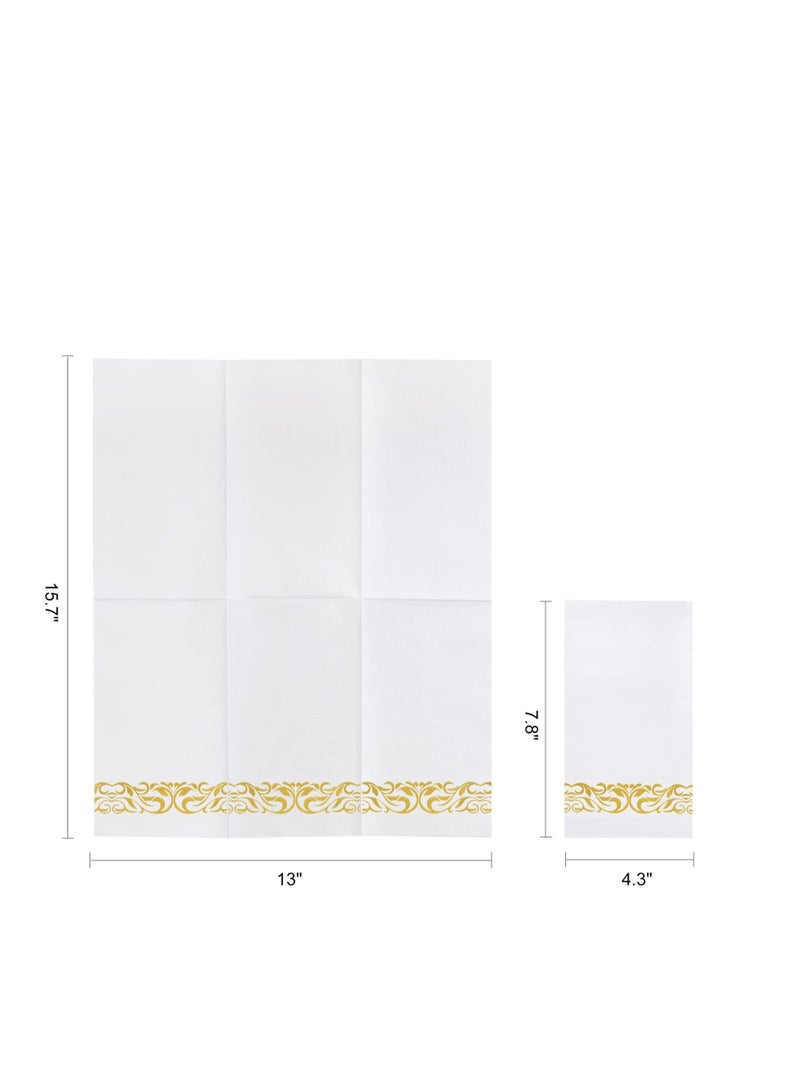 SYOSI 100 Pcs Paper Napkins Disposable Hand Towels for Bathroom, Gold-Stamping 3-Ply Soft and Absorbent Guest Dinner Napkins Durable Party Napkins for Kitchen, Wedding, Dinners or Events, White and Gold - Image 2