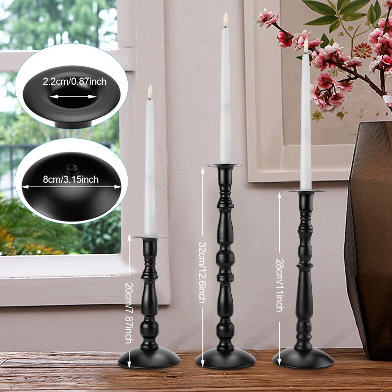 IMAGE Candle Stick Candle Holder, 3 Pcs Black Matte Taper Candle Holder, Rust-Proof, Non-Slip, Metal Taper Candle Stick Holders for Home Decor, Wedding, Birthday and Anniversary - Image 2
