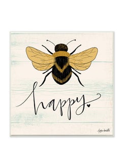 Stupell Industries Bee Happy Yellow Green Family Word Wall Plaque 12 X 12 Design By Artist Katie Doucette  - Image 1
