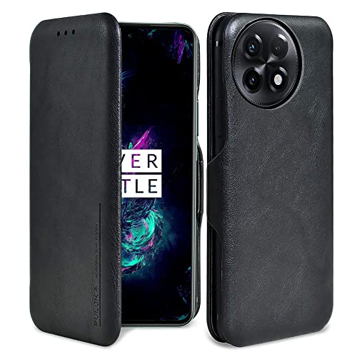PULOKA for OnePlus 11 - Sleek Flip Case - Premium Vegan Leather Phone Cover with Card Slot - Slim, Durable, Privacy Protection, Shockproof - Kickstand Function - Elegant Flip Wallet Cases - Brown - Image 1