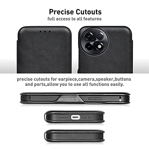 PULOKA for OnePlus 11 - Sleek Flip Case - Premium Vegan Leather Phone Cover with Card Slot - Slim, Durable, Privacy Protection, Shockproof - Kickstand Function - Elegant Flip Wallet Cases - Brown - Image 3