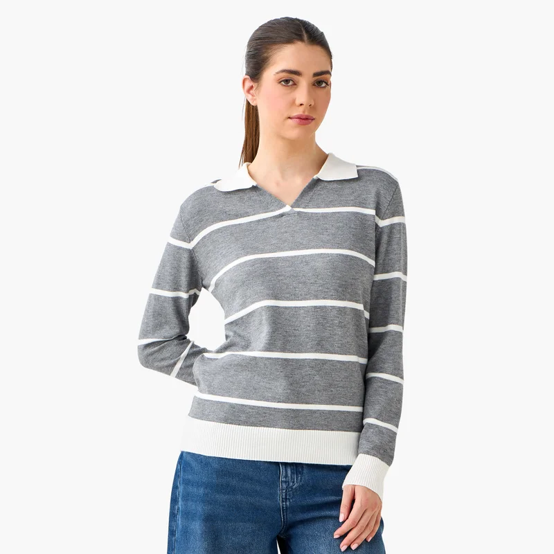 2Xtremz 2Xtremz Striped Collared Sweater