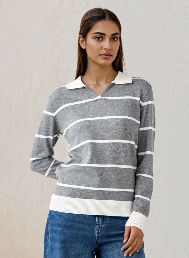 2Xtremz 2Xtremz Striped Collared Sweater