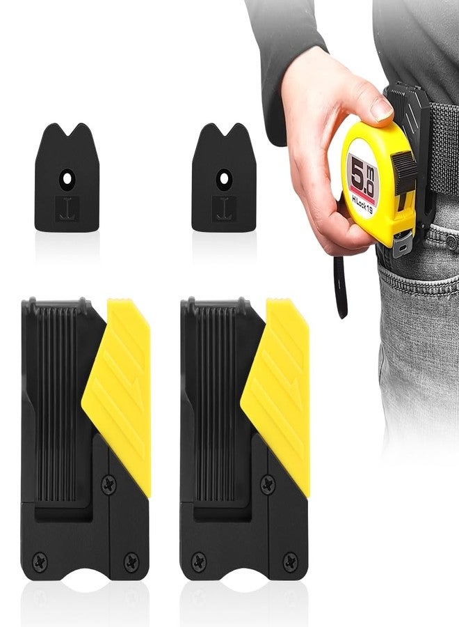 WALLFID 2 Pack Quick-Lock Tape Measure Holder for Belt - Universal Tape Measure Holder Set, Secure, Efficient, Double The Convenience for Your Tool Belt (Yellow 2Pcs) - Image 1