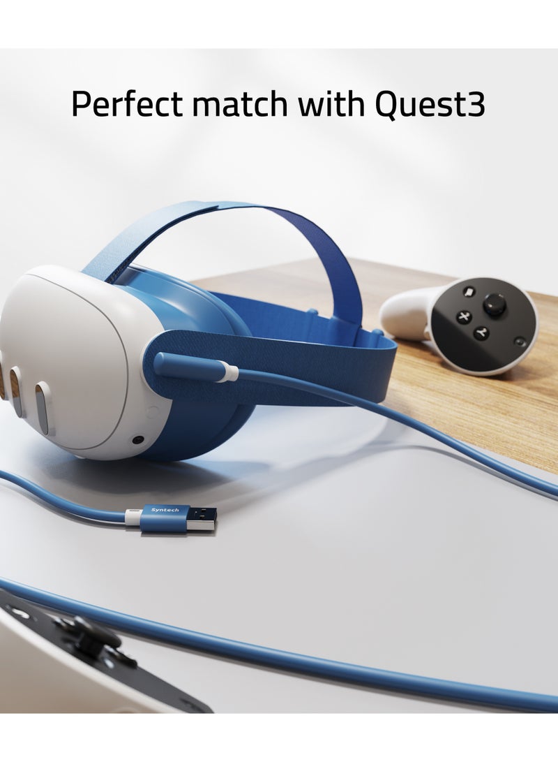 سينتيك كيبل ربط Syntech (5 متر) لنظارة الواقع الافتراضي Meta Quest 3/2/Pro/Pico 4 و SteamVR/PC - نقل بيانات عالي السرعة USB 3.0 إلى USB-C - اللون أزرق - Image 3