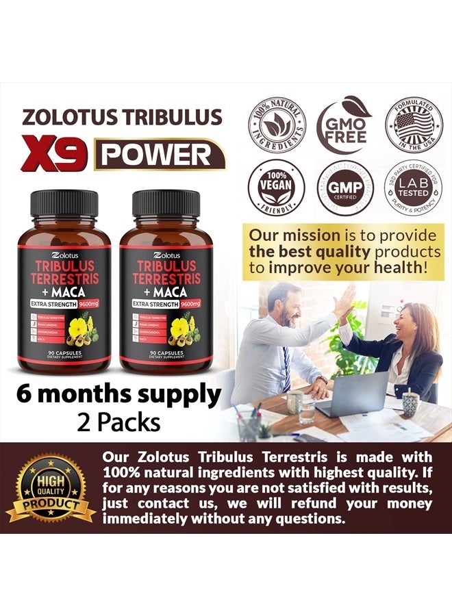 Zolotus عبوتان من تريبولوس تيرستريس + ماكا، 9600 ملغ لكل كبسولة، إمداد لمدة 6 أشهر، أعلى قوة مع أشواغاندا، بانكس جينسنغ، زيادة الطاقة، المزاج، القدرة على التحمل والأداء، للرجال والنساء - Image 4