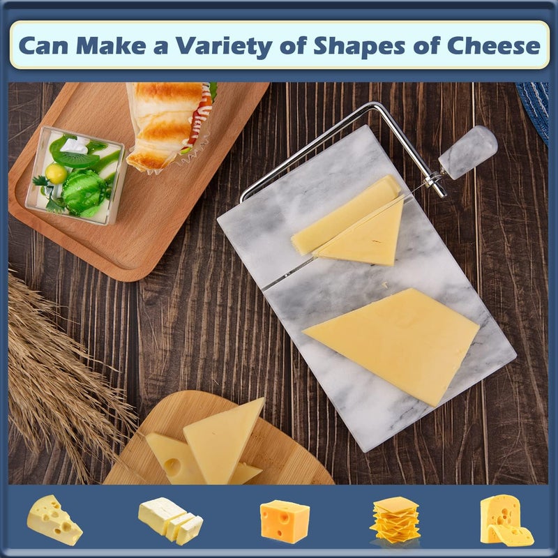 SIPARUI Cheese Slicer, Cheese Cutter Heavy Duty 5" x 8", Polished Marble Cheese Slicer Board for Cut Block Cheeses, Butter, Meats, Other Appetizers (White Grey) - Image 5